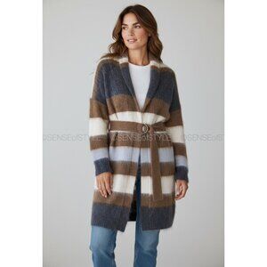 Brunello Cucinelli Women Fuzzy Mohair Cashmere Cardigan Coat Long Size S